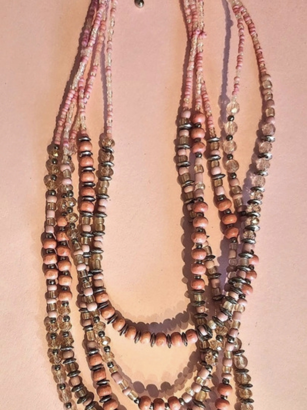 Layered Beaded Necklace in Pink & Brown Like New